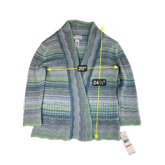 NWD Alfred Dunner Seafoam Glitter Striped Cardigan Sweater Womens Petite Size PS - Picture 8 of 9